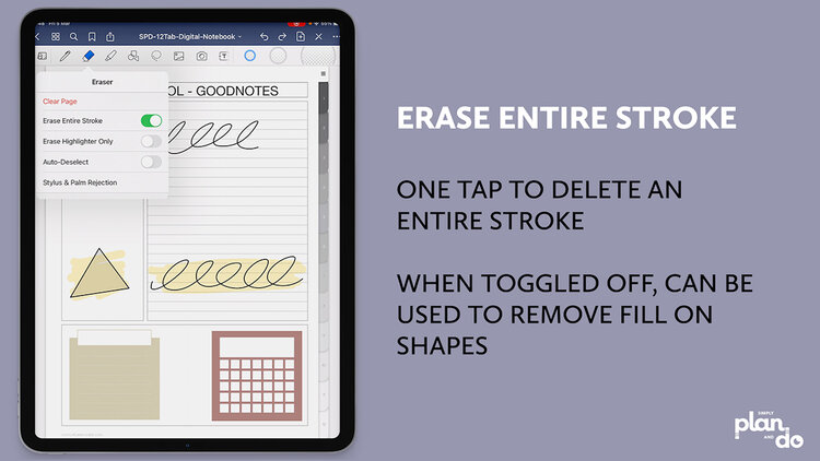 simplyplananddo.com - video tutorial - Tool Savvy - all about the Eraser Tool in GoodNotes 5 - erase entire stroke.