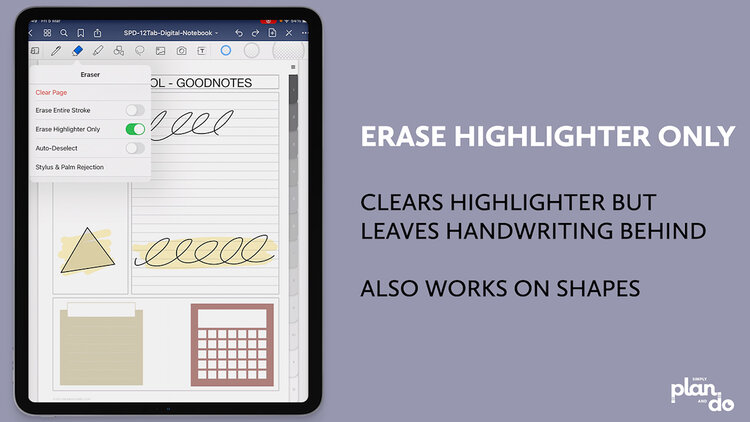 simplyplananddo.com - video tutorial - Tool Savvy - all about the Eraser Tool in GoodNotes 5 - erase highlighter only.