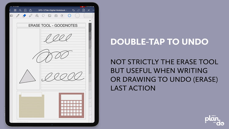simplyplananddo.com - video tutorial - Tool Savvy - all about the Eraser Tool in GoodNotes 5 - double-tap to undo.