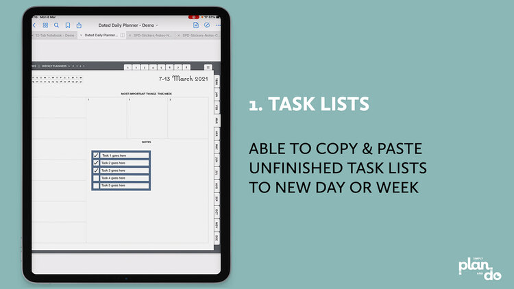 simplyplananddo.com - 9 ways to use digital note stickers in your planners and notebooks - task lists.