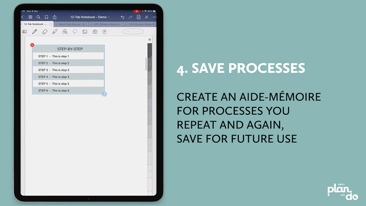 simplyplananddo.com - 9 ways to use digital note stickers in your planners and notebooks - save processes.