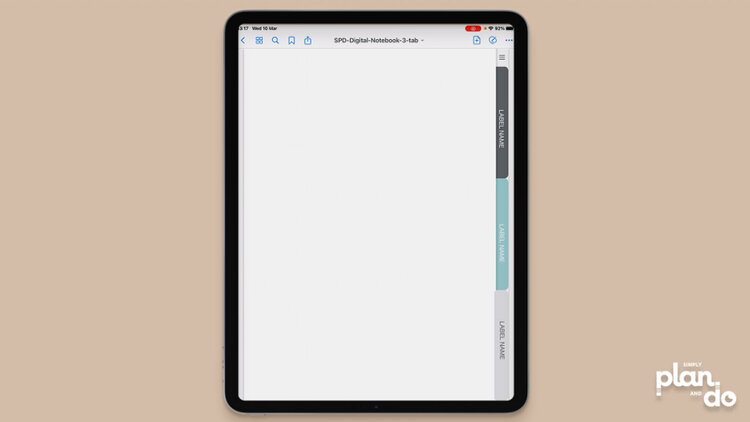 simplyplananddo.com - video tutorial and step-by-step - how to quickly add labels to tabs in digital notebooks - now all pages will have the labels on the tabs.