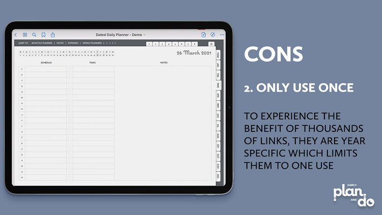 simplyplananddo.com - the pros and cons of using a dated digital planner - only use once.