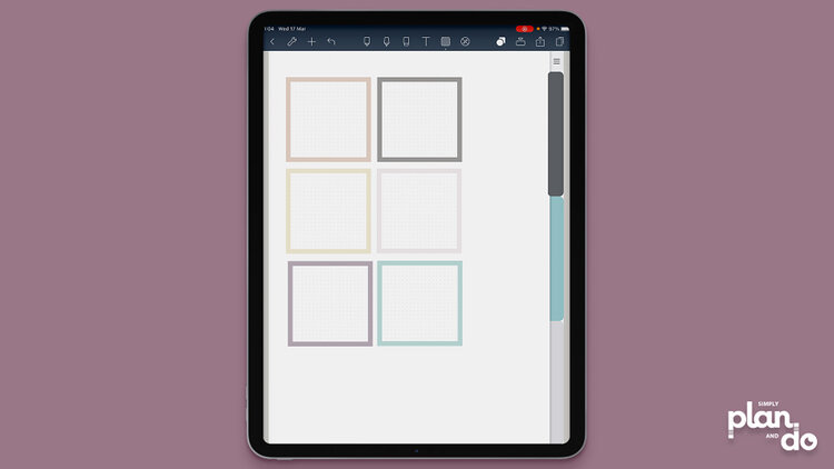 simplyplananddo.com - video tutorial and step-by-step - how to add multiple stickers to a page in Noteshelf - all at the same time, all the same size.