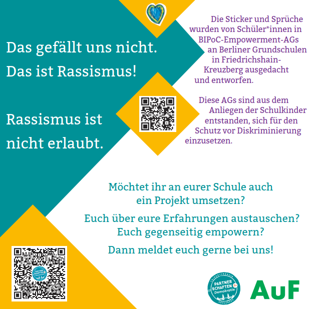 Projekt: Empowerment in Schulen, ein Anliegen von BIPOC-Kindern: “Das gefällt uns nicht. Das ist Rassismus!”, “Rassismus ist nicht erlaubt.” - 2023