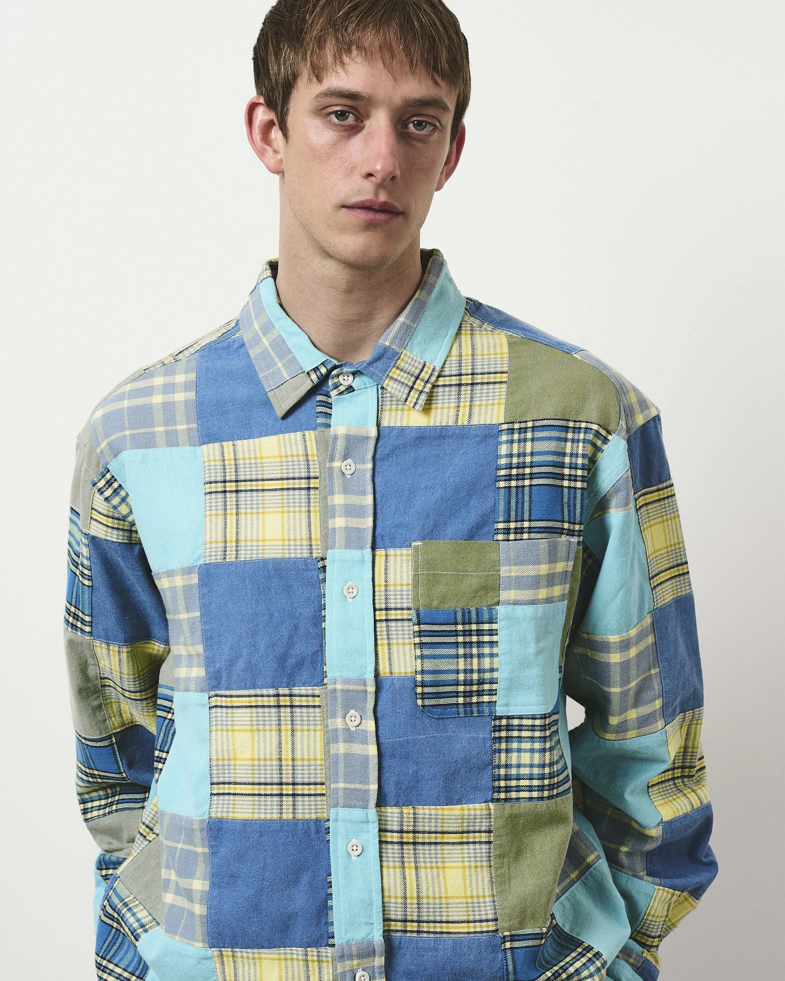Checkered Patchwork Shirt Blue Yellow_15.jpeg