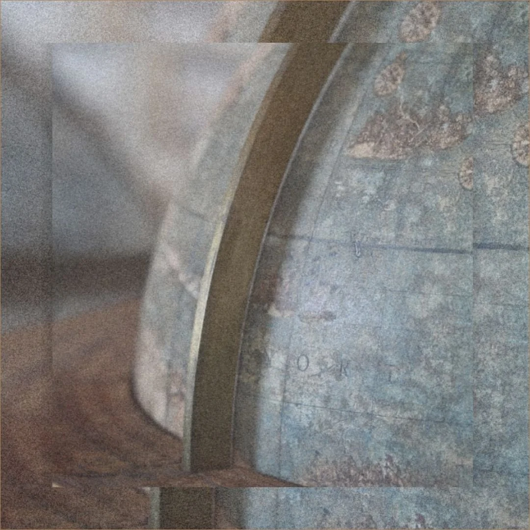 Globe photographed with a layered, textured effect, illustrating astrological transits and progressions.