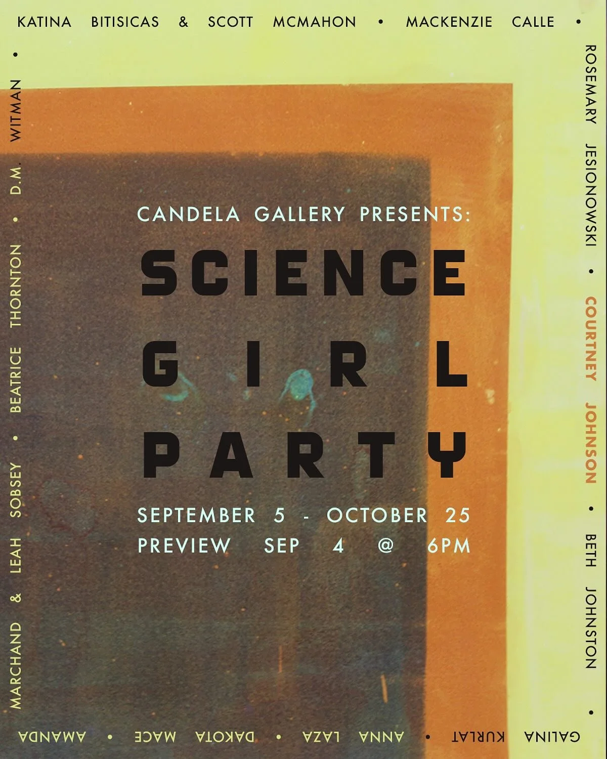 Join us Thursday, 9/4 for a special exhibition preview for SCIENCE GIRL PARTY. Doors and refreshments at 6pm. We&rsquo;ll have some artists in attendance and we&rsquo;ll do a brief tour of the exhibition at 6:30. RSVP via link in bio or by visiting c