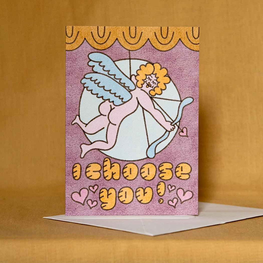  I Choose You! 
A6 300gsm Valentine's Day card with matching off-white envelope.

 SKU:  RW10 CHOOSE YOU
 WHOLESALE:  £8.40 per 6 unit pack (£1.40 per unit).
 RRP:  £3.00 per unit.