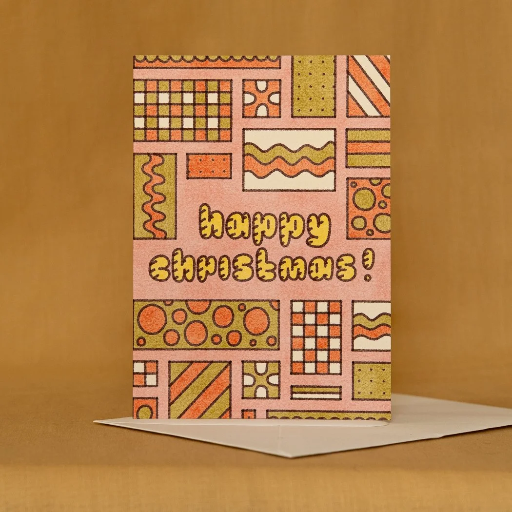  Happy Christmas! 
A6 300gsm Christmas card with matching off-white envelope.

 SKU:  RW19 XMAS PRESENTS
 WHOLESALE:  £8.40 per 6 unit pack (£1.40 per unit).
 RRP:  £3.00 per unit.