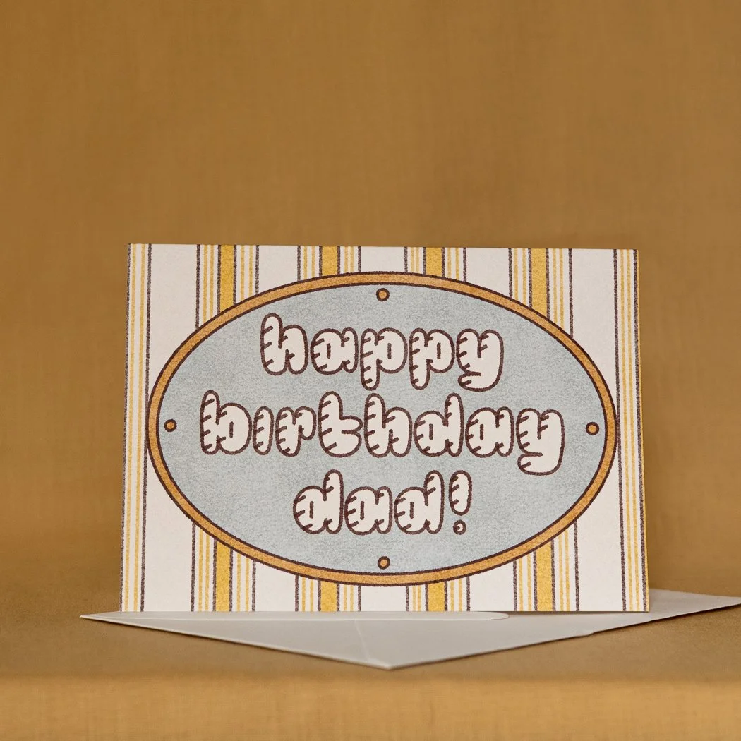  Happy Birthday Dad 
A6 300gsm thank you card with matching off-white envelope.

 SKU:  RW26 HB DAD
 WHOLESALE:  £8.40 per 6 unit pack (£1.40 per unit).
 RRP:  £3.00 per unit.