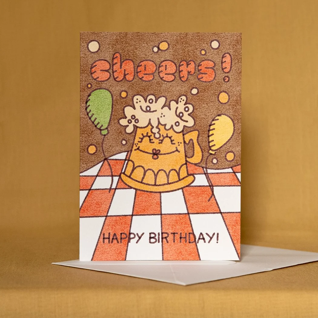 Birthday Card, Colourful Retro Beer Illustration