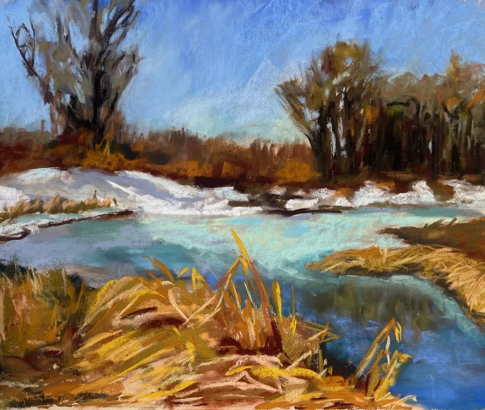 The Thaw • 14 x 17 • Soft Pastel on Pastel Paper • Available at Leighton Art Centre July 2026