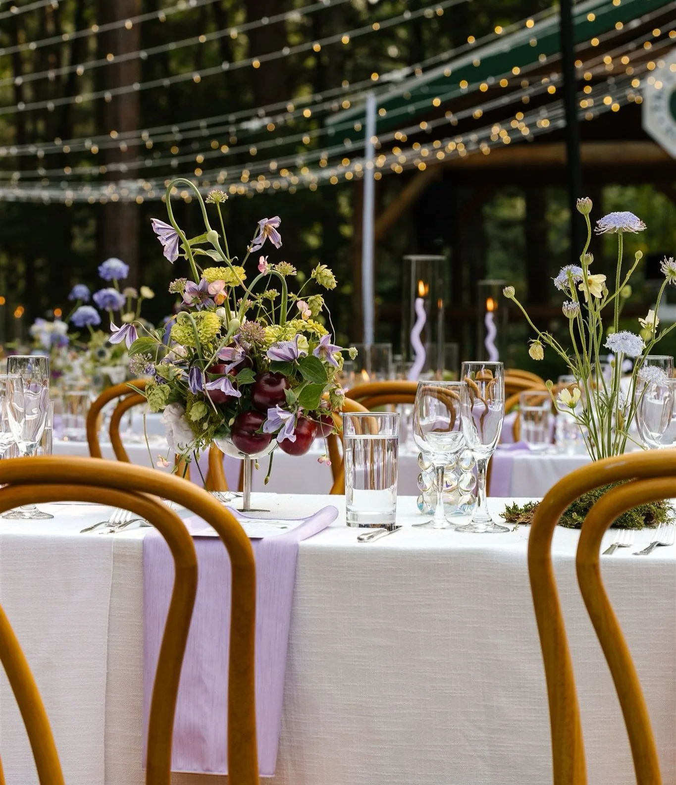 Moments from Sarah and Jacob&rsquo;s underwater disco party. 🐚💫🪩🪸🔮 We knew we wanted to embrace the venues lakeside ambience by adding the cutest sea shell accents, while keeping things vibey with fruits and squiggle candles for the late night s