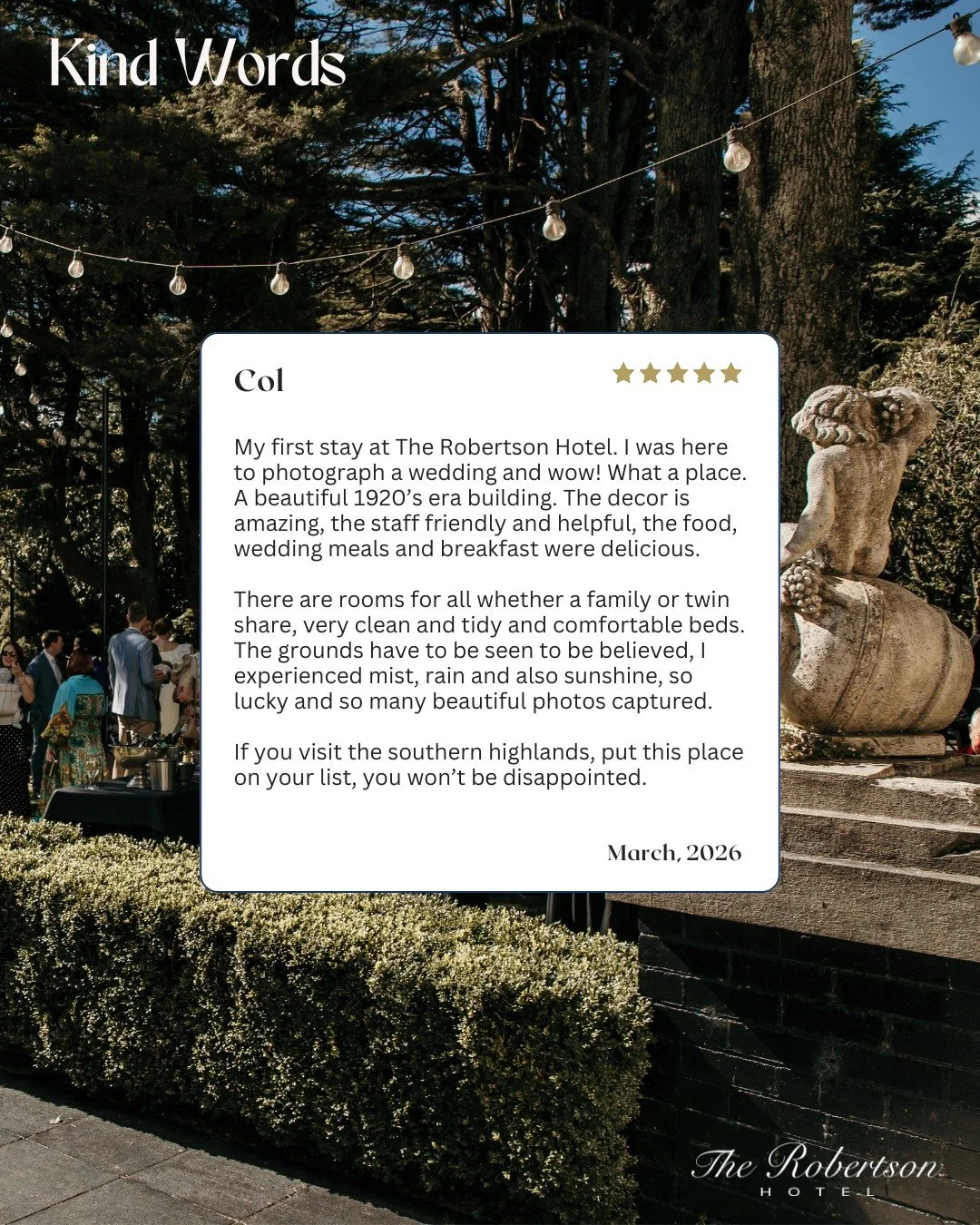 Thank you for the lovely words Col, it&rsquo;s true we do see all seasons in one day sometimes here in the Southern Highlands. Luckily we&rsquo;re prepared whether rain or shine.

 #therobertsonhotel #robertsondiscovermore #SouthernHighlandsAccommoda