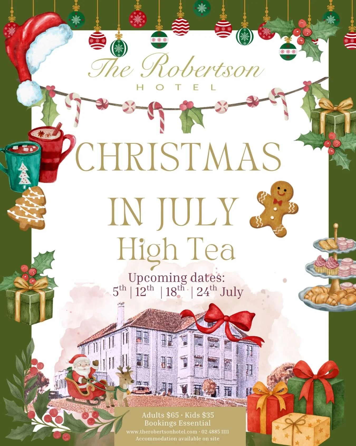 Escape to The Robertson Hotel this Christmas in July and indulge in our festive Christmas-themed High Tea, surrounded by roaring fireplaces, cosy heritage interiors, and the magic of winter in the Southern Highlands. With the crisp cold air outside a