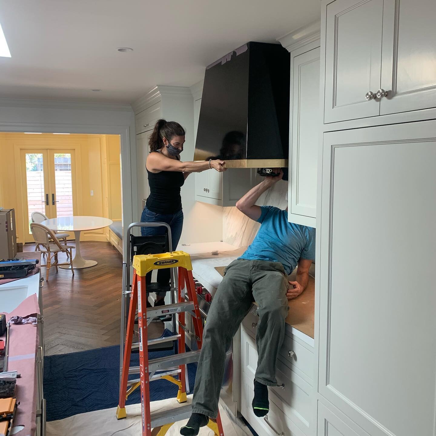 Action Pic @dc_metal_work installing her beautiful custom hood liner.

#kitchendesign 
#brooksmcdonaldarchitecture 
#customsteel 
#customkitchen