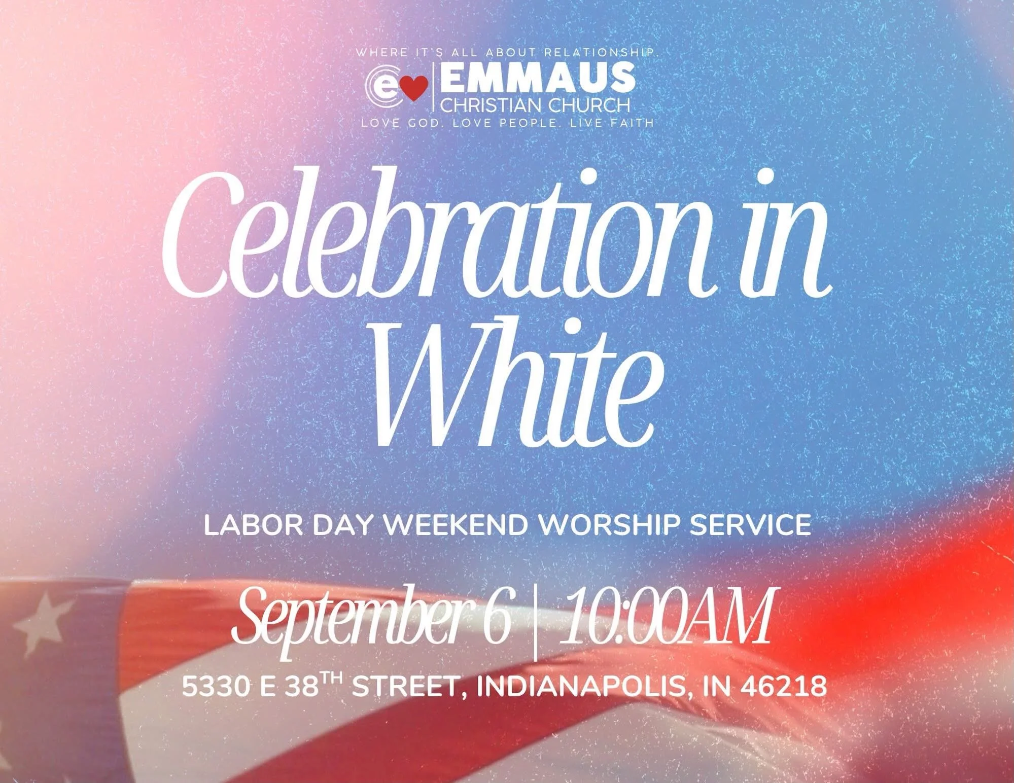 🤍 CELEBRATION IN WHITE 🤍

This Labor Day Weekend, we&rsquo;re putting on WHITE and coming together for something bigger than a gathering &mdash; we&rsquo;re coming together to WORSHIP!

There is something powerful about a room full of people, cloth