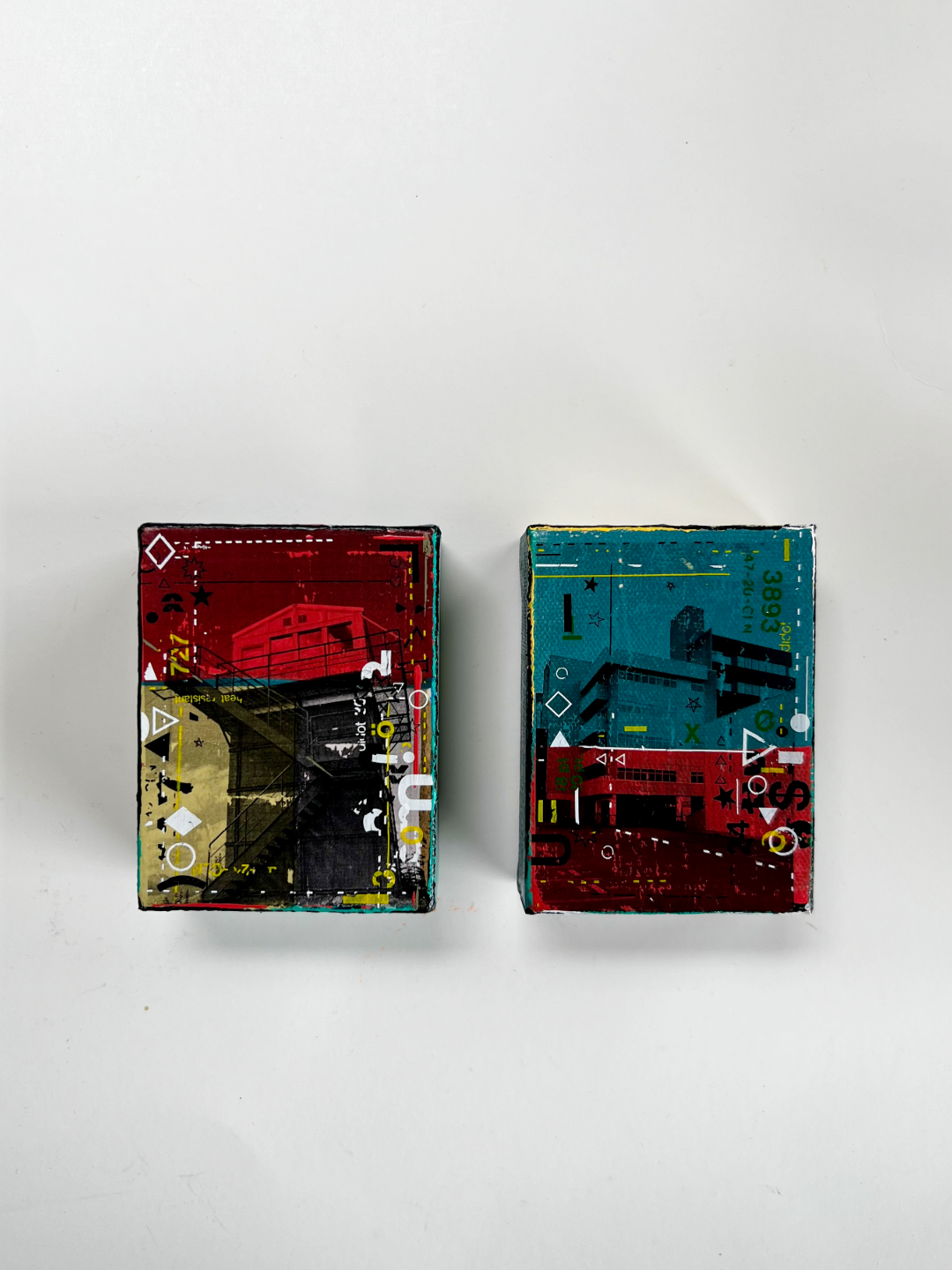Mini Quest I + II original mixed media paintings by Zandra X, 3x4 inches, 2026