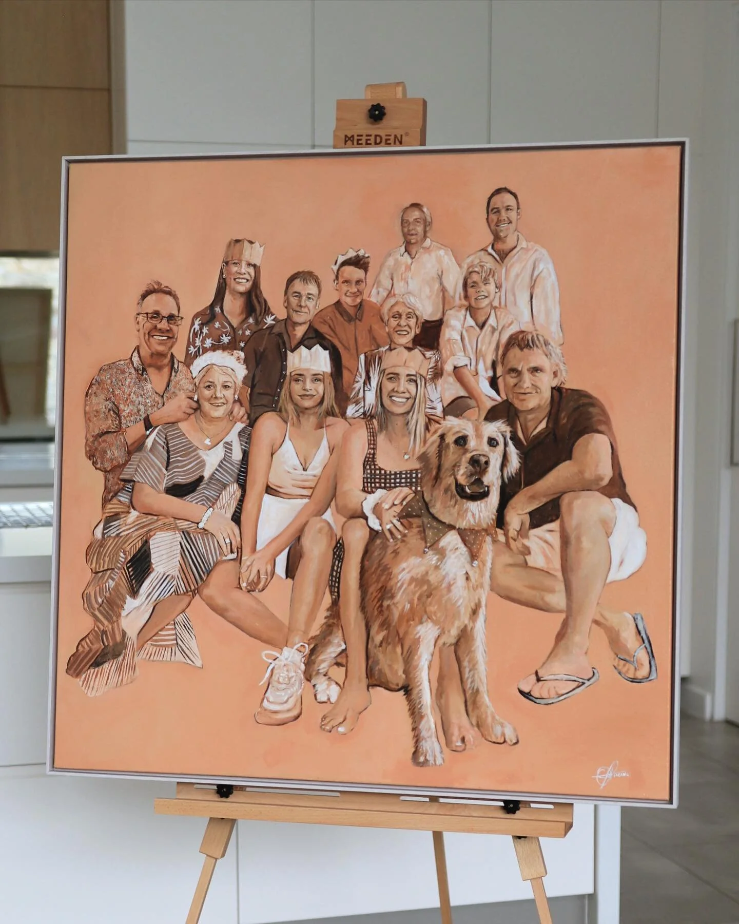 The Parslow family Christmas
Oils on canvas. 
91 x 91 cm 

It&rsquo;s been an absolutely honour to have painted this beautiful family. The last 5 months, I worked along side Scott and Phil to create this legacy piece of their family tree. Drawing and