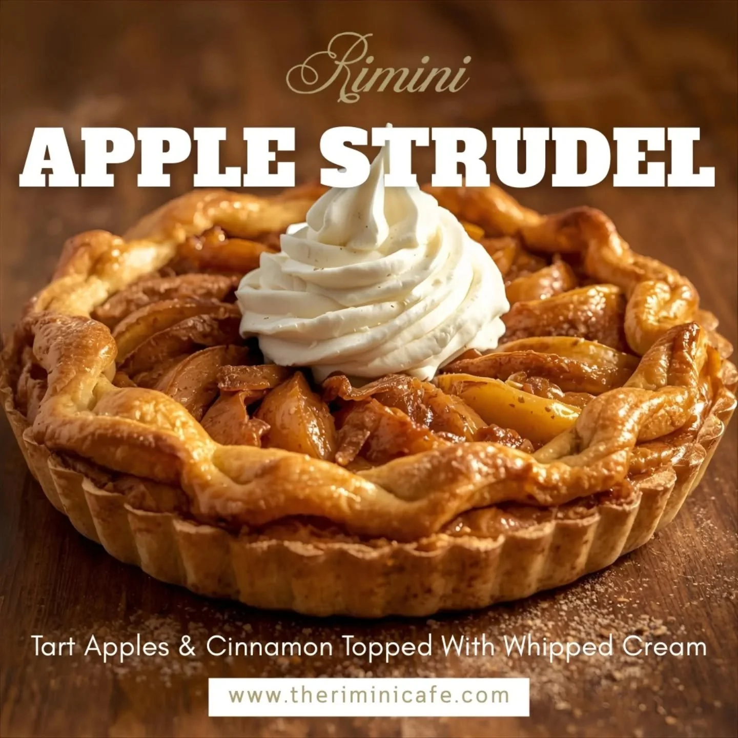 One bite and you&rsquo;re in dessert heaven 🥐
 Our Apple Strudel is filled with tart apples, warm cinnamon, and topped with a cloud of whipped cream ✨ Crispy on the outside, sweet and comforting on the inside &mdash; the perfect treat any time of da