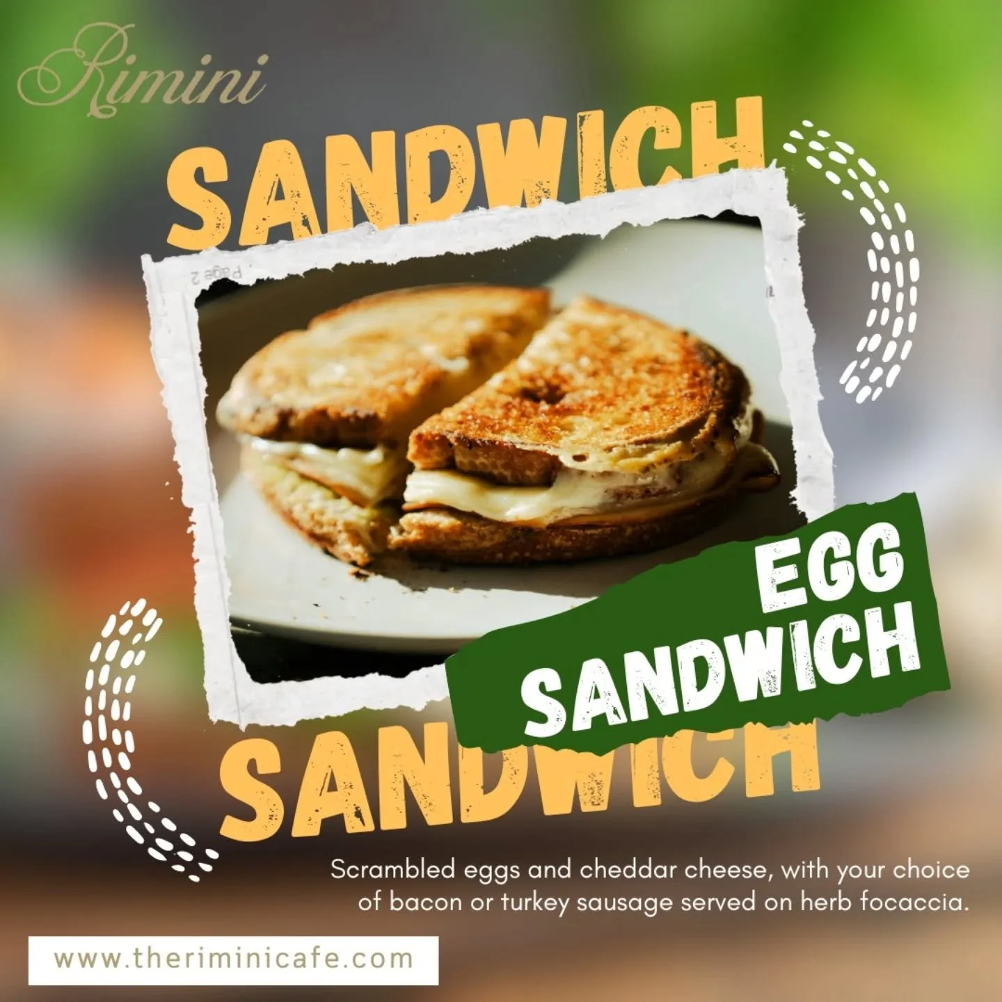 Sandwich lovers, this one&rsquo;s for you! 🥪
Start your day right with our irresistible Egg Sandwich from The Rimini Caf&eacute; 😋
🍳 Fluffy scrambled eggs
🧀 Melted cheddar cheese
🥓 Your choice of bacon or turkey sausage
🥖 Served on fresh, herb 