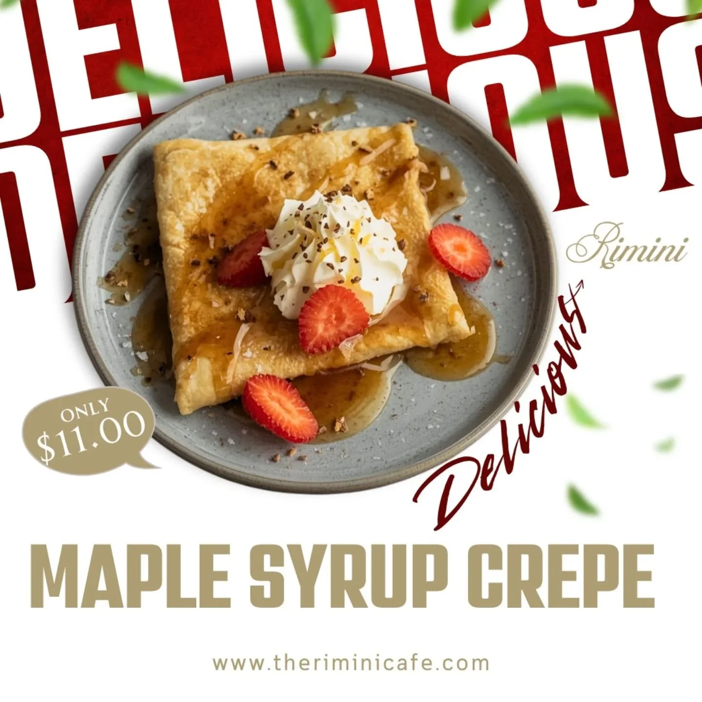 Sweet, Warm &amp; Irresistibly Delicious! 🍁
Treat yourself to the mouthwatering Maple Syrup Crepe from The Rimini Cafe &mdash; the perfect blend of soft, delicate crepes and rich, sweet maple syrup that melts in every bite.

✨ Freshly prepared
🍁 Dr