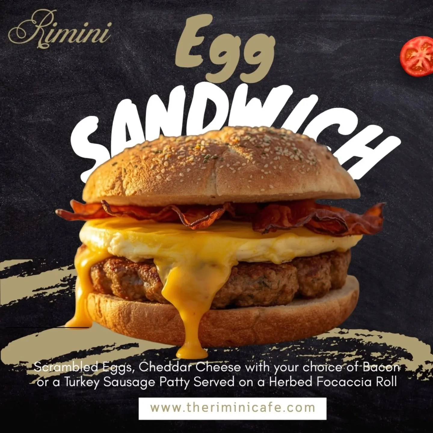 Start your day the right way with our delicious Egg Sandwich 🥪
Fluffy Scrambled Eggs, melted Cheddar Cheese, and your choice of crispy bacon or savory turkey sausage patty&mdash;stacked perfectly on a warm, aromatic Focaccia roll infused with herbs 
