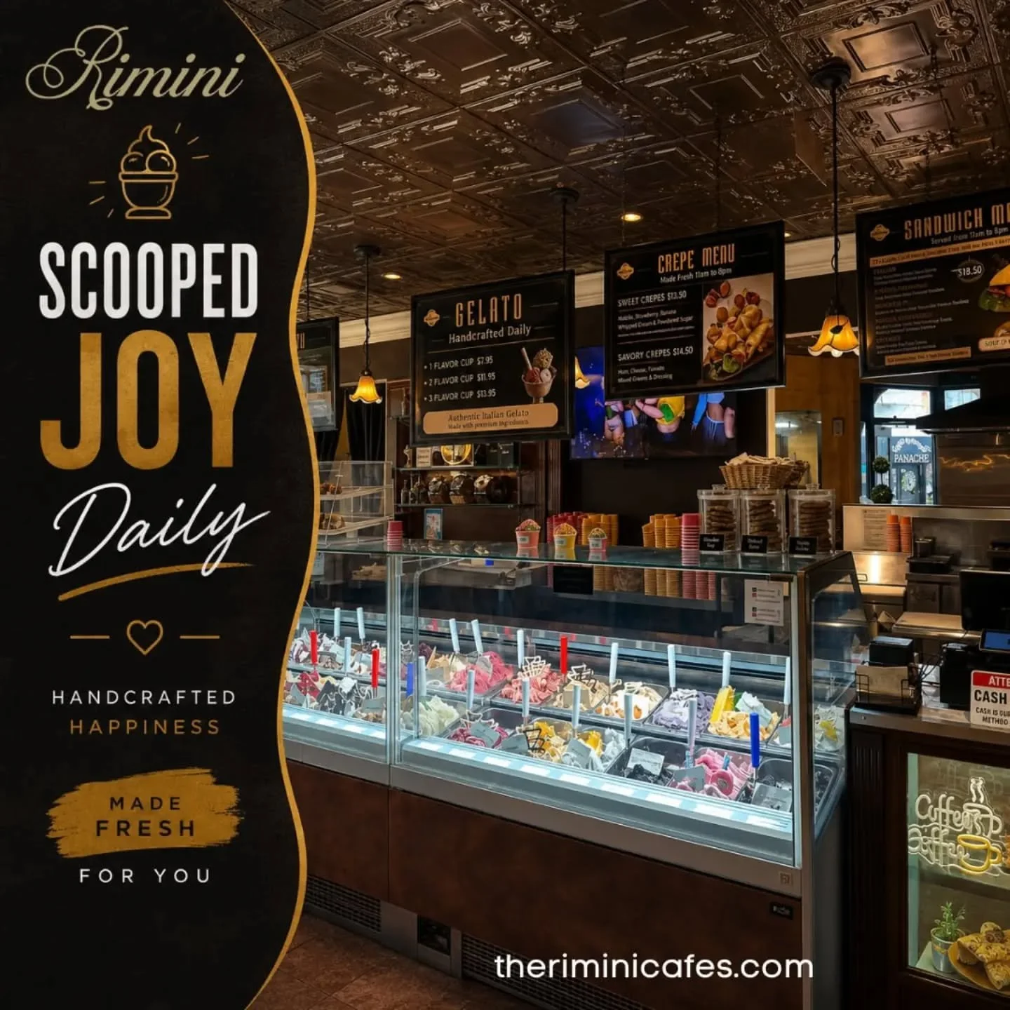 Scooped Joy, Made Fresh Every Day! 🇮🇹💛
Treat yourself to the rich, creamy taste of authentic Italian gelato, handcrafted daily with premium ingredients for a truly unforgettable experience. Every scoop is made with love and served fresh just for y