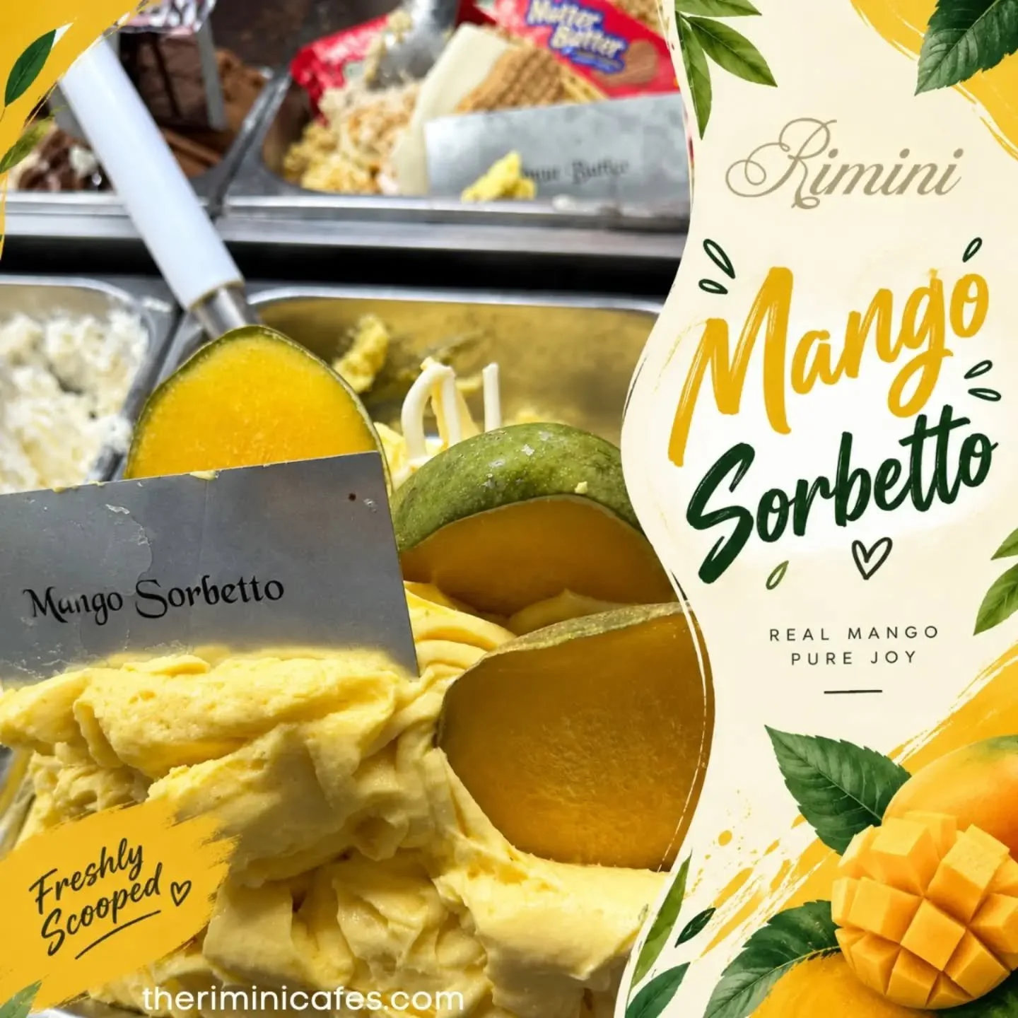 Taste the sunshine in every scoop! ☀️
Experience the refreshing delight of Mango Sorbetto &mdash; made with the vibrant flavor of real mango for a naturally sweet, tropical treat that brings pure joy with every bite. 🥭

Freshly scooped and crafted f