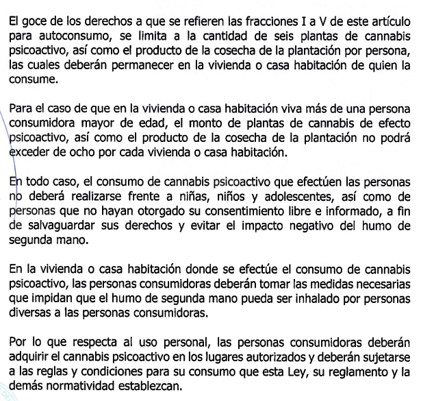  Extracto del Art. 17 de la Ley Federal para la Regulación del Cannabis que se revisará en la Cámara de Diputados pero aún no se aprueba. 