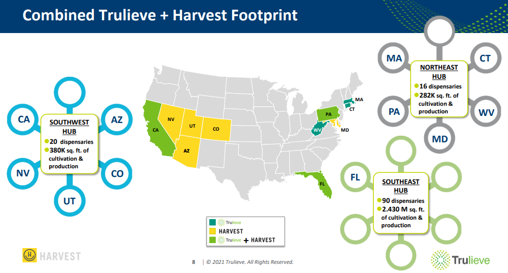   Footprint combinado de Trulieve y Harvest.   Imagen: Trulieve.  