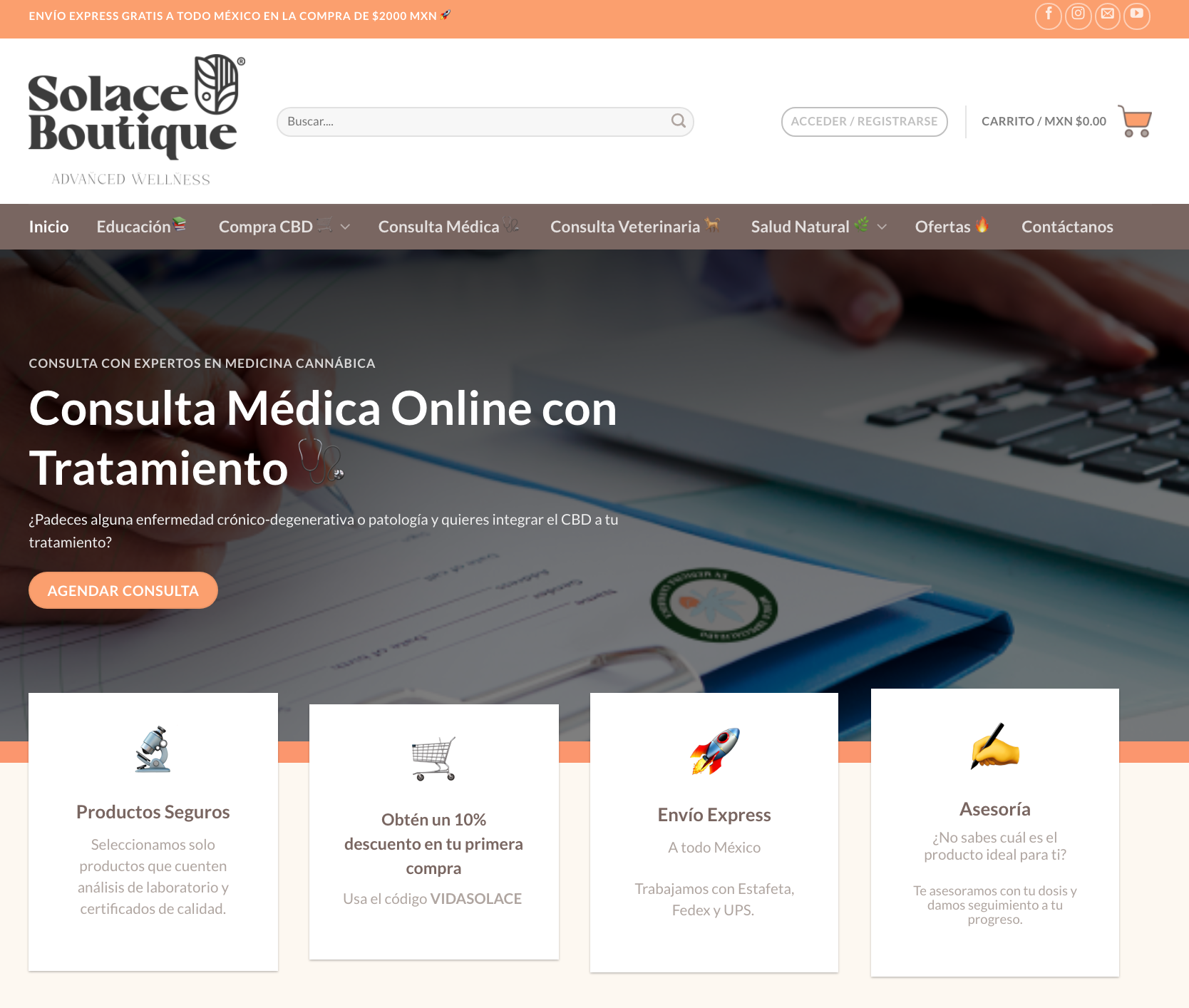   Sitio web de Solace Boutique.   Imagen:   https://solace.boutique  