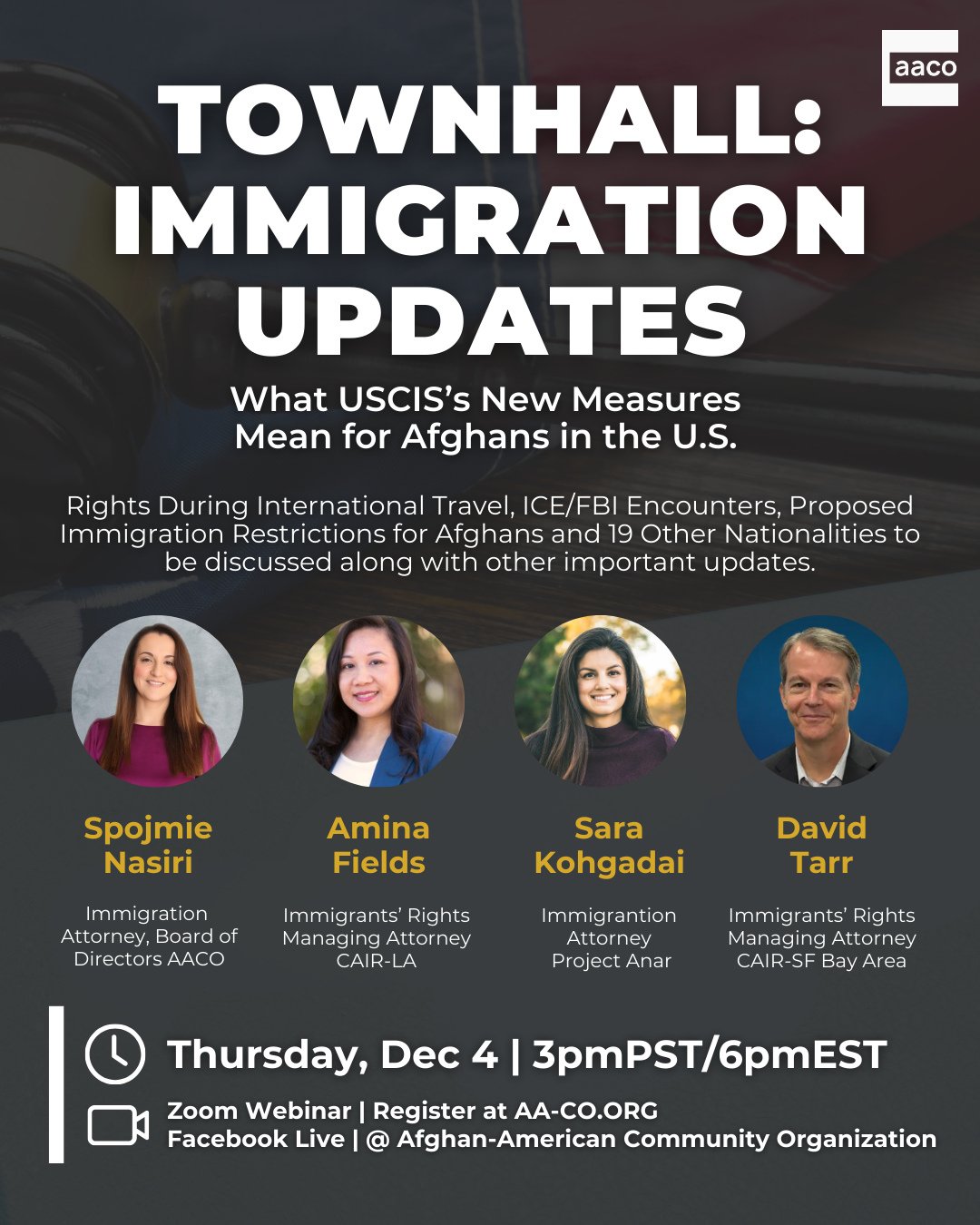 With USCIS announcing new national security measures and the Trump administration pausing asylum applications and halting visas for Afghans, many in our community are facing uncertainty. Join us for a townhall to learn how these changes may impact Af