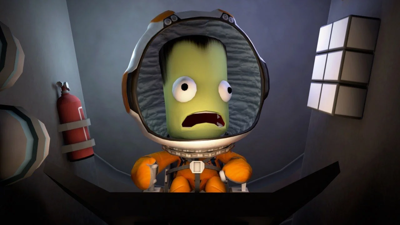 Jeb the Kerbal looking utterly terrified