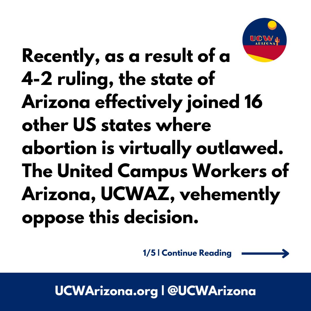 Our official statement on the Arizona Supreme Court's April 9th near-total abortion ban ruling:

&quot;Recently, as a result of a 4-2 ruling, the state of Arizona effectively joined 16 other US states where abortion is virtually outlawed. The United 