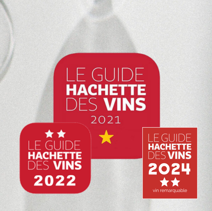 Distinctions du Domaine du Carrelet dans le Guide Hachette des Vins, avec 1 étoile en 2021 et 2 étoiles en 2022 et 2024.