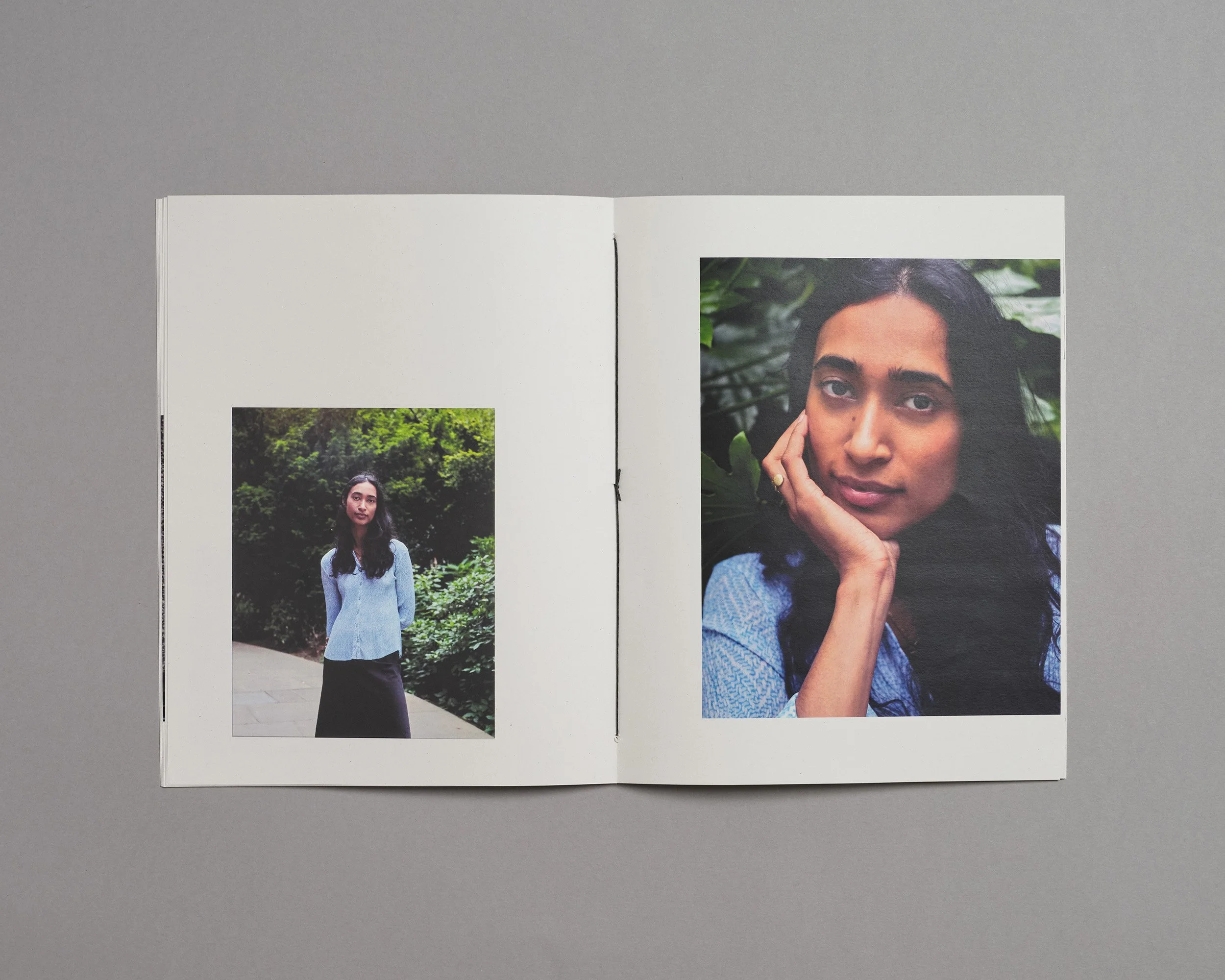 Photo zine hand made by artist photographer Maxwell Anderson, laser printed with Xerox on recycled paper, including portraits of model Swetha in London