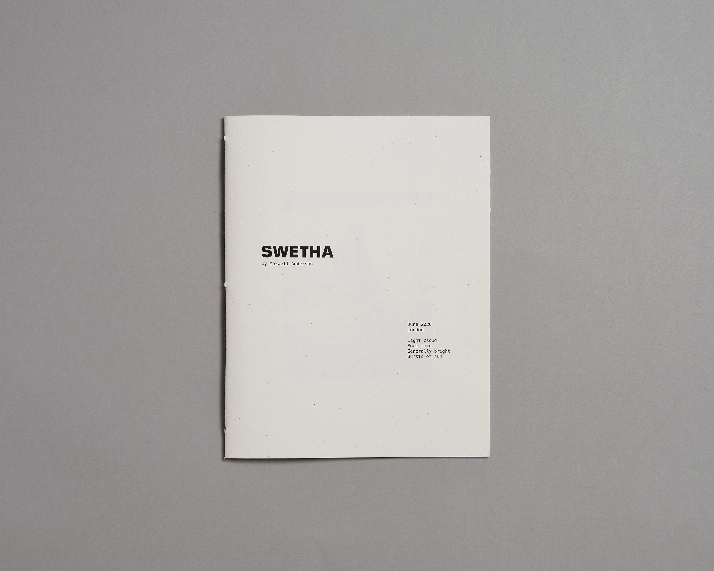 Photo zine hand made by artist photographer Maxwell Anderson, laser printed with Xerox on recycled paper, including portraits of model Swetha in London