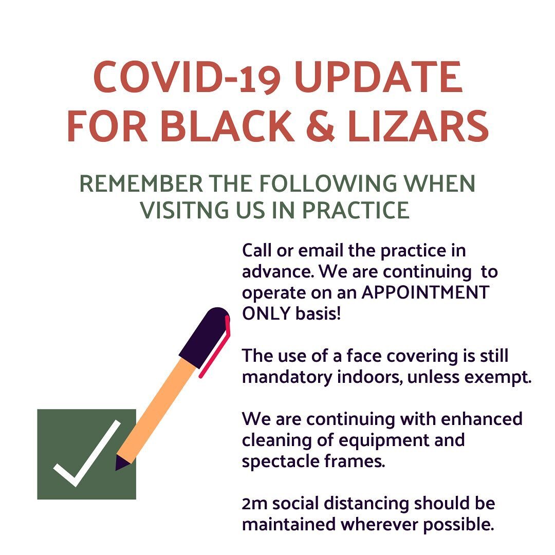 As we move to Level 0 today in Scotland, we would like to remind our fabulous patients the ways in which we will continue to keep your safety our upmost priority @blackandlizars 🏴󠁧󠁢󠁳󠁣󠁴󠁿 

Please do call or email your local practice in advance 