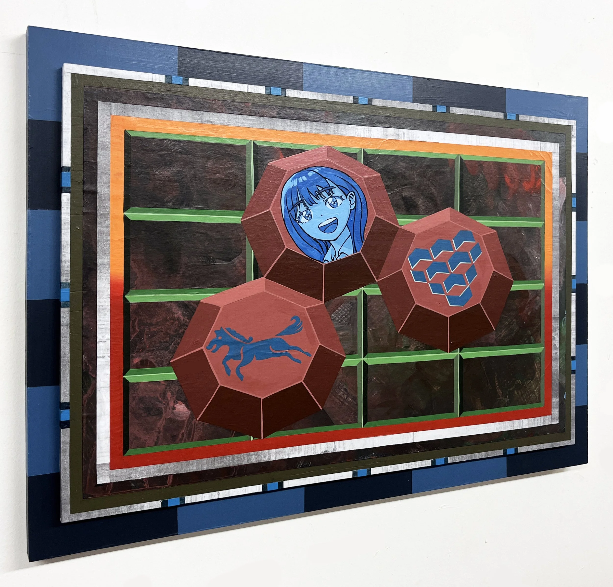 Liquid Purgatory Unit 229 Series, Acrylic and Pen Drawing on Wooden Board, 42(w)cm x 59.4(h)cm x 3(d)cm, 2025