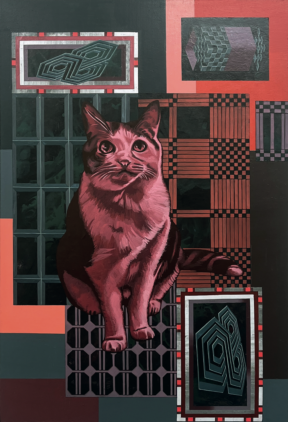 Defaced Vitrine 05, Acrylic and Pen Drawing on Wooden Board, 61(w)cm x 91.5(h)cm x 3(d)cm, 2025