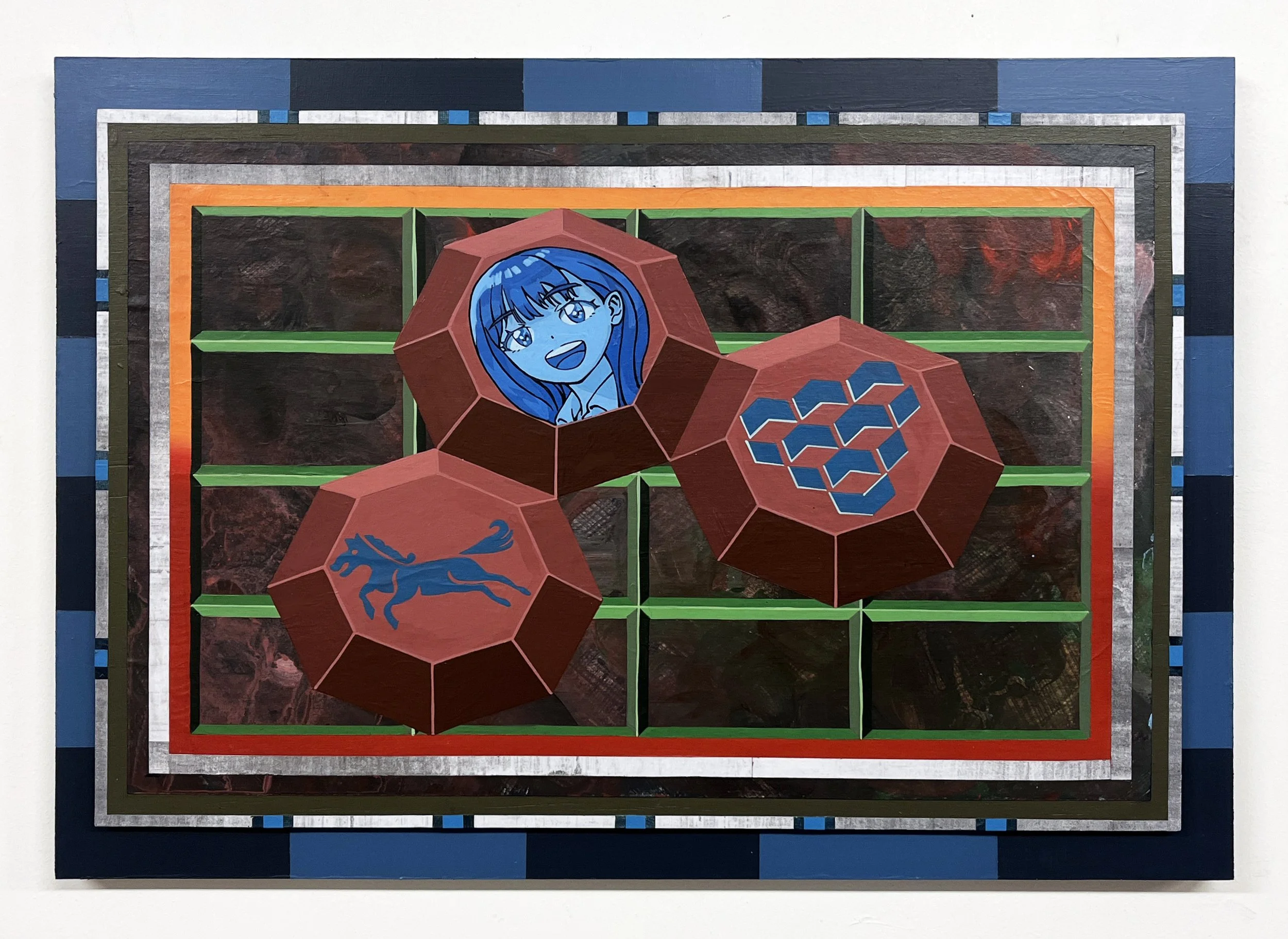 Liquid Purgatory Unit 229 Series, Acrylic and Pen Drawing on Wooden Board, 42(w)cm x 59.4(h)cm x 3(d)cm, 2025