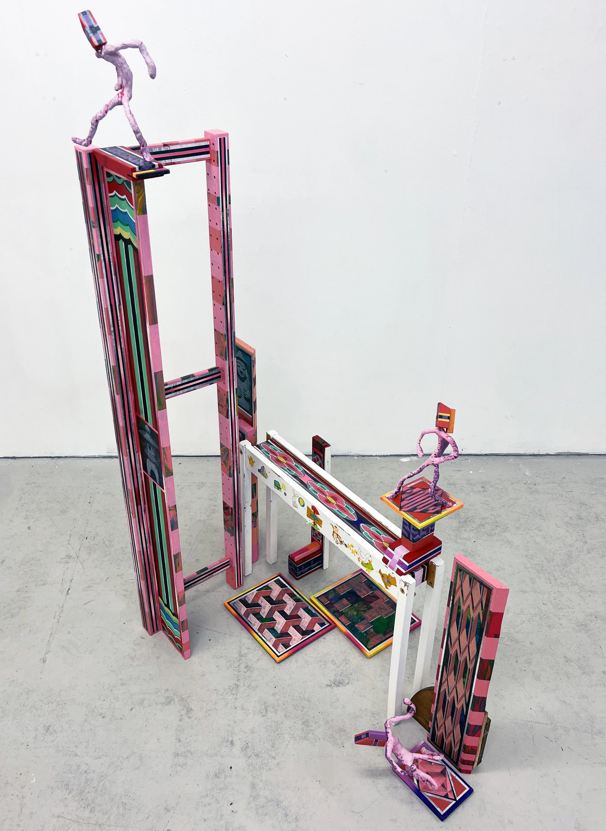 Ephemeral Tableaux II | Tableaux éphémères II,
Acrylic and Pen Drawing on Found Objects 
94(w)cm x 155(h)cm x 79(d)cm, 2026