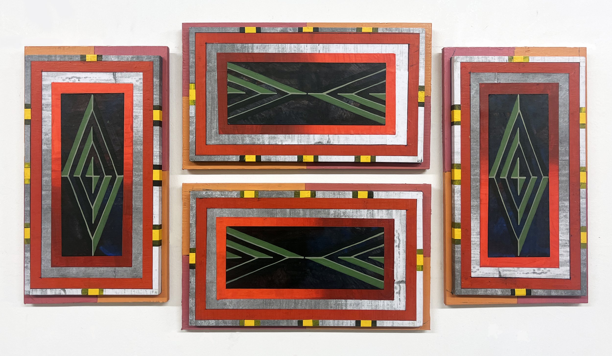Liquid Purgatory Unit 229 Series, Acrylic and Pen Drawing on Wooden Board, 15(w)cm x 20(h)cm x 2.5(d)cm x 4pieces, 2025