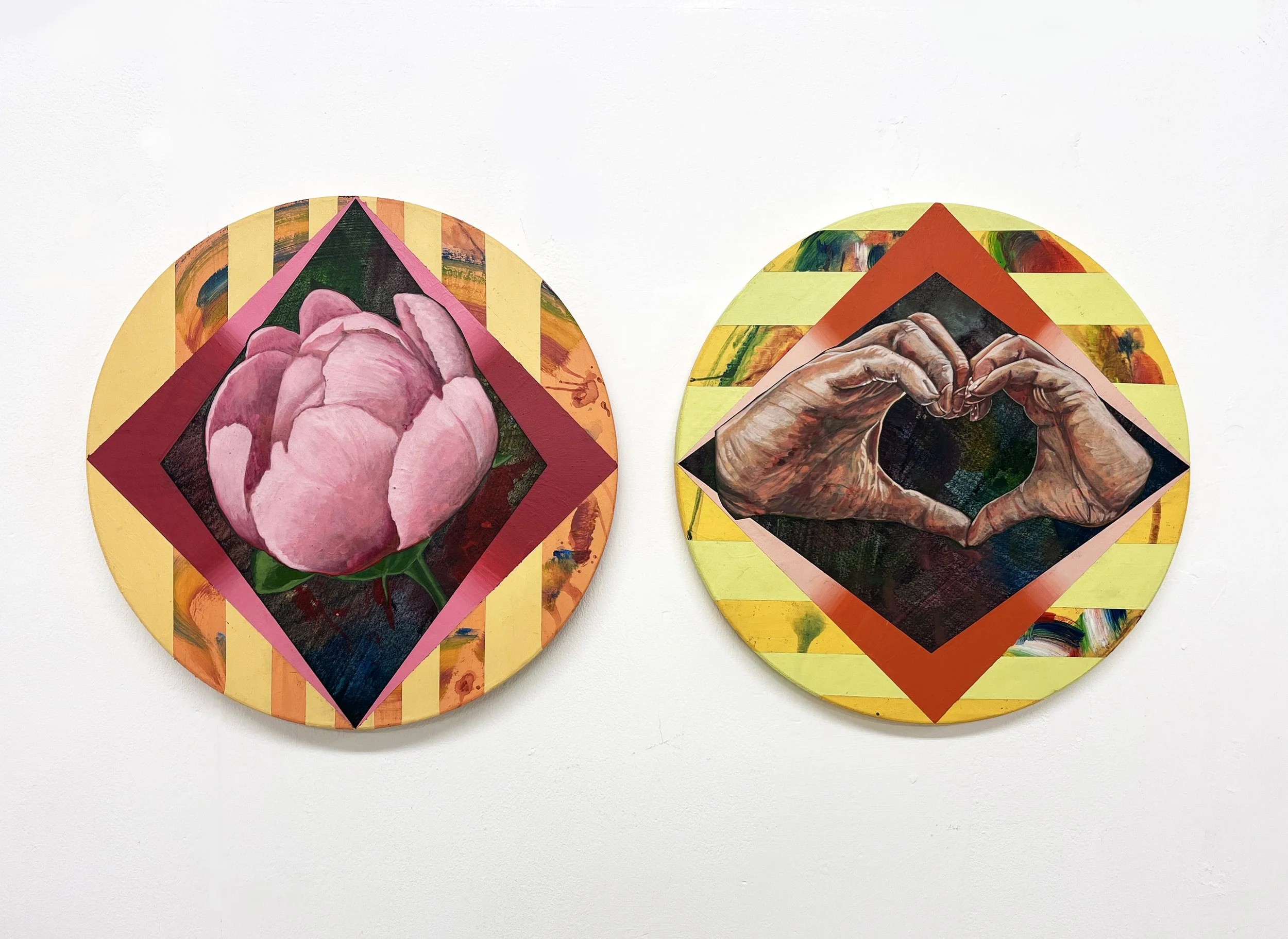 The Echo of Us: Love, PS | L’écho des sentiments: Amour, PS,
The Echo of Us: Surprise, PS | L’écho des sentiments: surprise, PS, 
Acrylic and Pen Drawing on Wooden Panel
30(w)cm x 30(h)cm x 2(d)cm, 2026