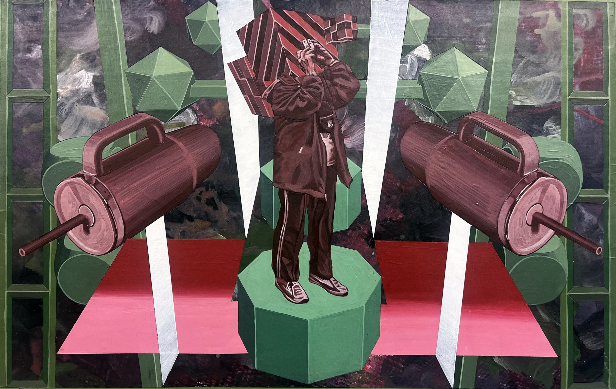 Defaced Vitrine 08, Acrylic and Pen Drawing on Wooden Board, 59.4(w)cm x 42(h)cm x 2(d)cm, 2025