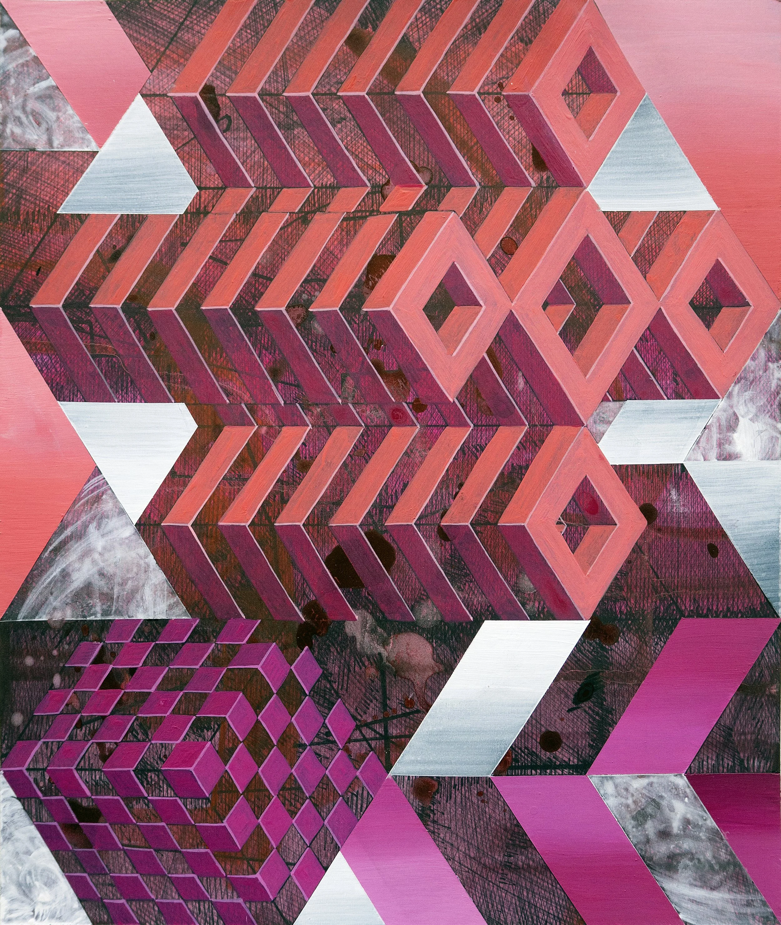 Urban Methodology DaCapo, Pen Drawing and Acrylic on Paper, 28(w)cm x 33(h)cm x 2(d)cm (Unframed), 2021
