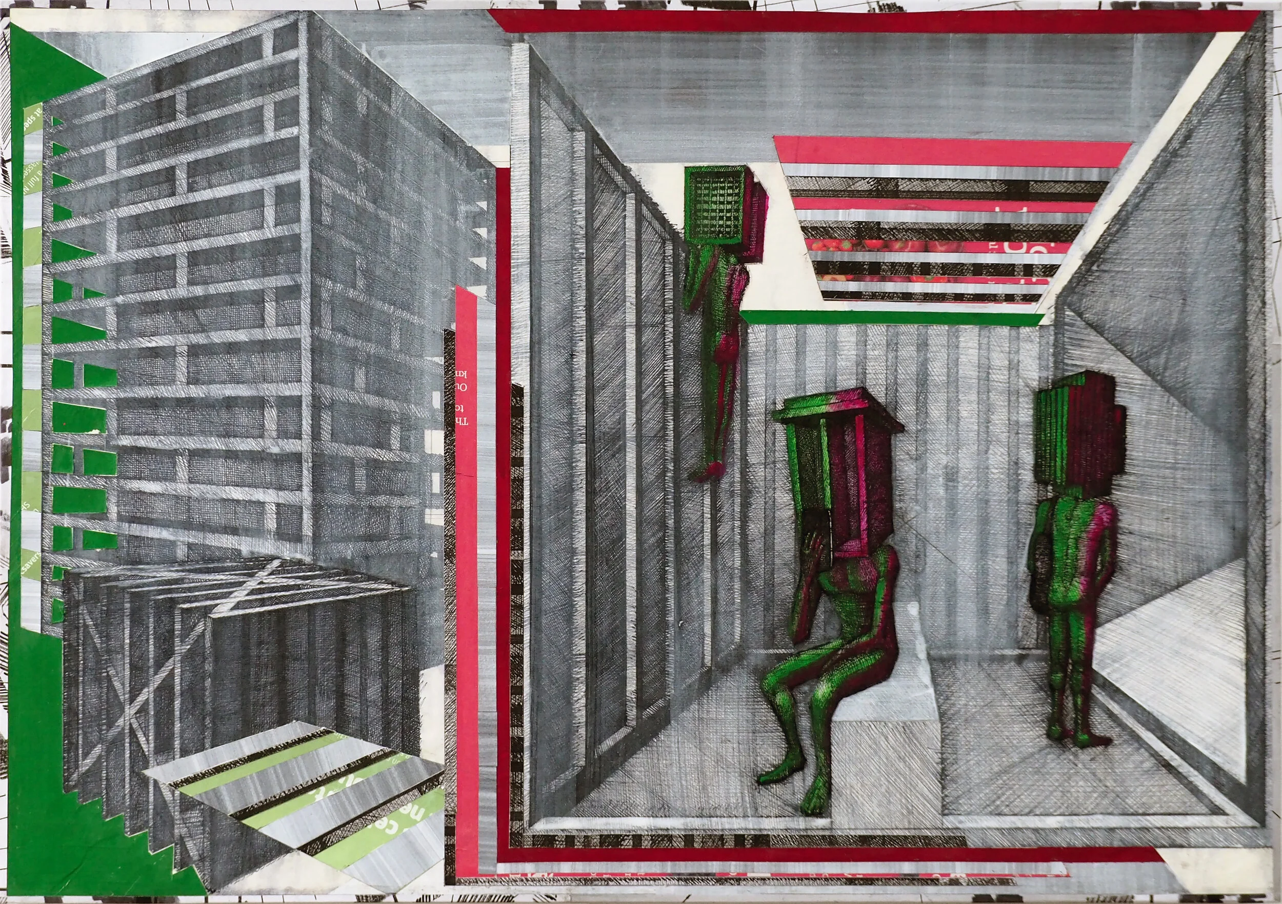 Quarantine Diaries in London, 42(w)cm x 30(h)cm, Acrylic and Pen Drawing on Paper, 
2020
