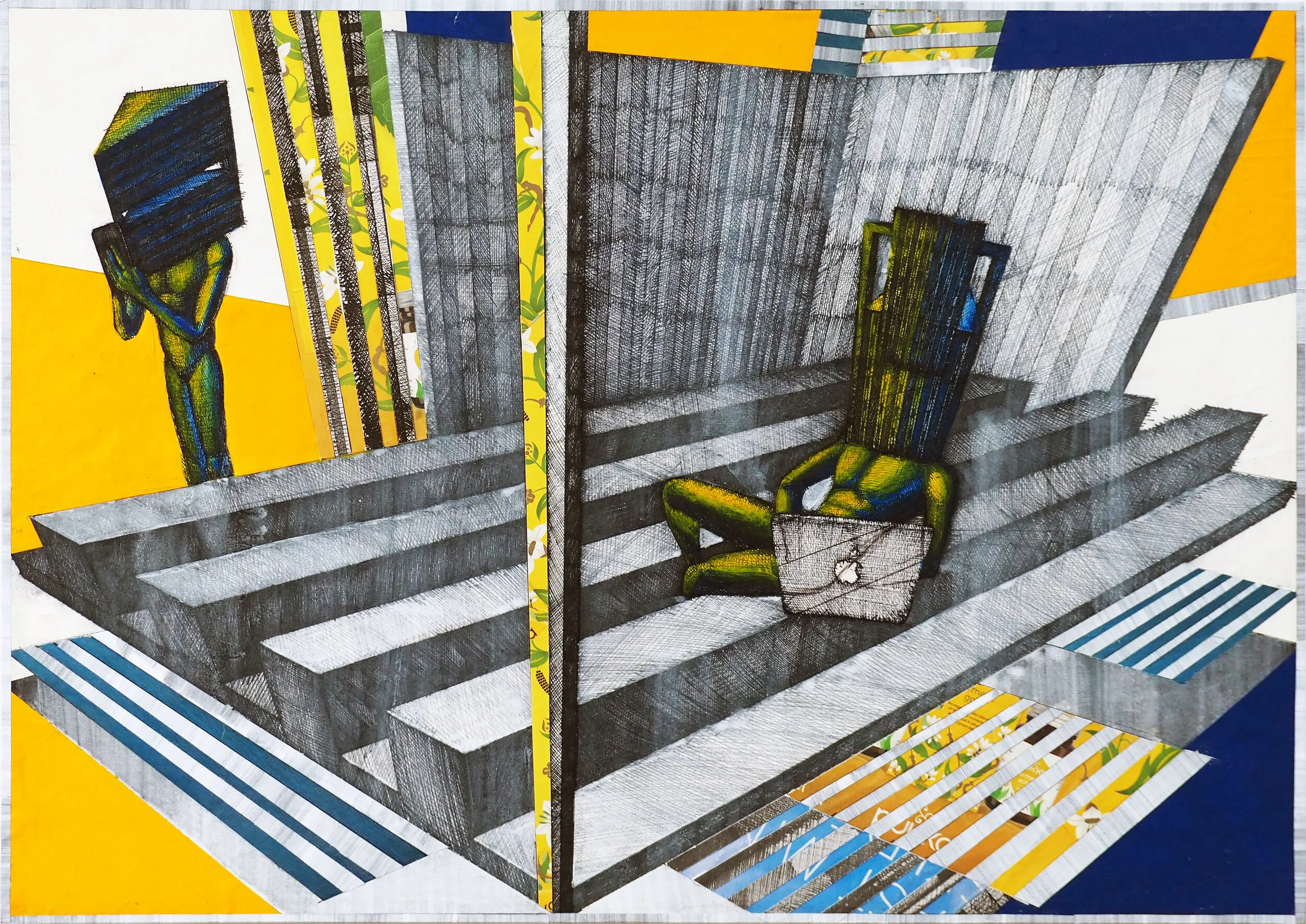 Quarantine Diaries in London, 42(w)cm x 30(h)cm, Acrylic and Pen Drawing on Paper, 
2020